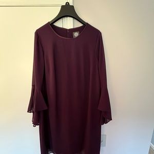 Vince Camuto crepe midi dress plum color with bell sleeves